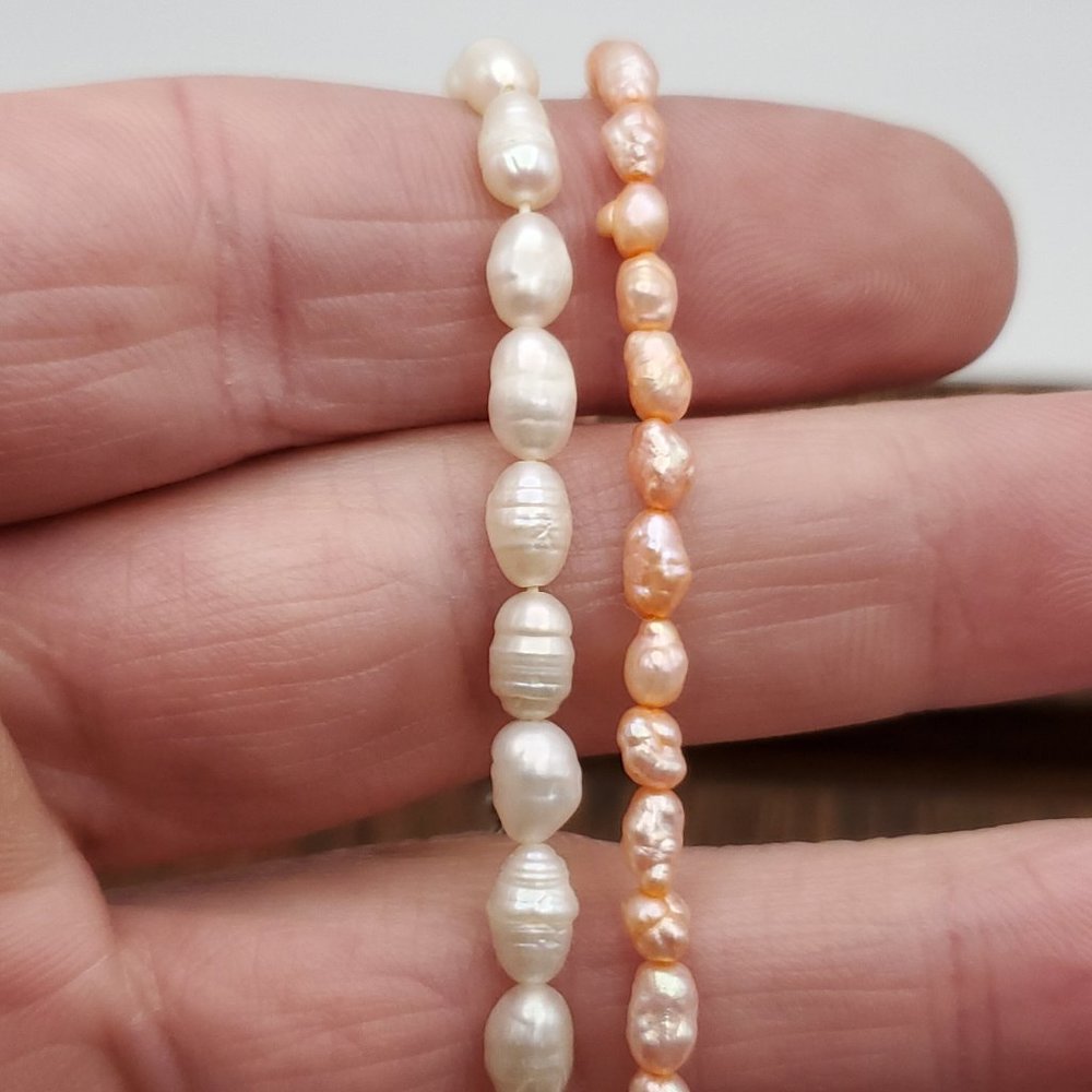 7 Inch 925 Sterling Silver Peach And White Small Pearls Bracelet